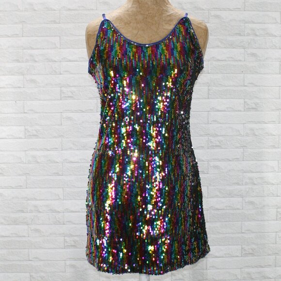 ALLEGRA K Dress Sequin Mini Bodycon Colorful Rainbow Party Cocktail Prom Small - Picture 1 of 12